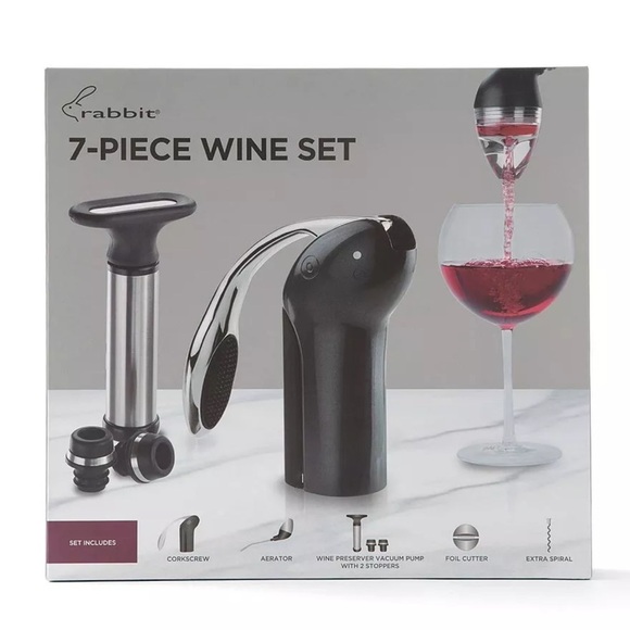 Rabbit 7-Piece Wine Bar Gift Set Manual Corkscrew Vacuum Pump Foil Cutter NIB - Picture 1 of 7